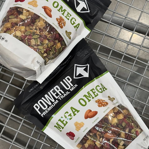 Mega Omega Power Up Premium Trail Mix in a shopping cart